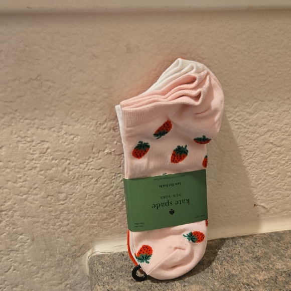 kate spade Accessories - Kate Spade Pink Socks with Strawberry Design 3 Pairs Nwt